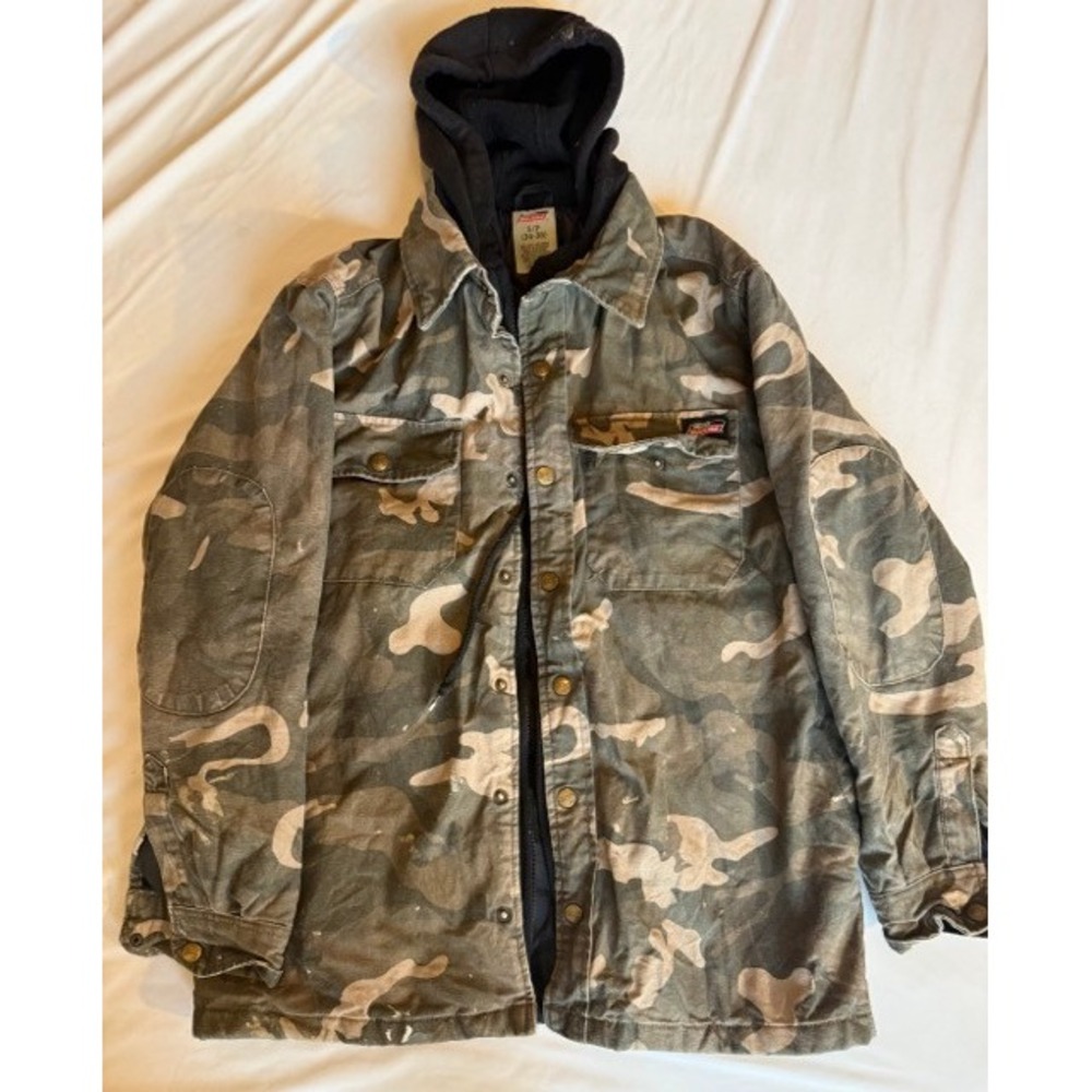 Genuine Dickies Mens Camo Hooded Quilted Lined Shirt Jacket Small Camouflage